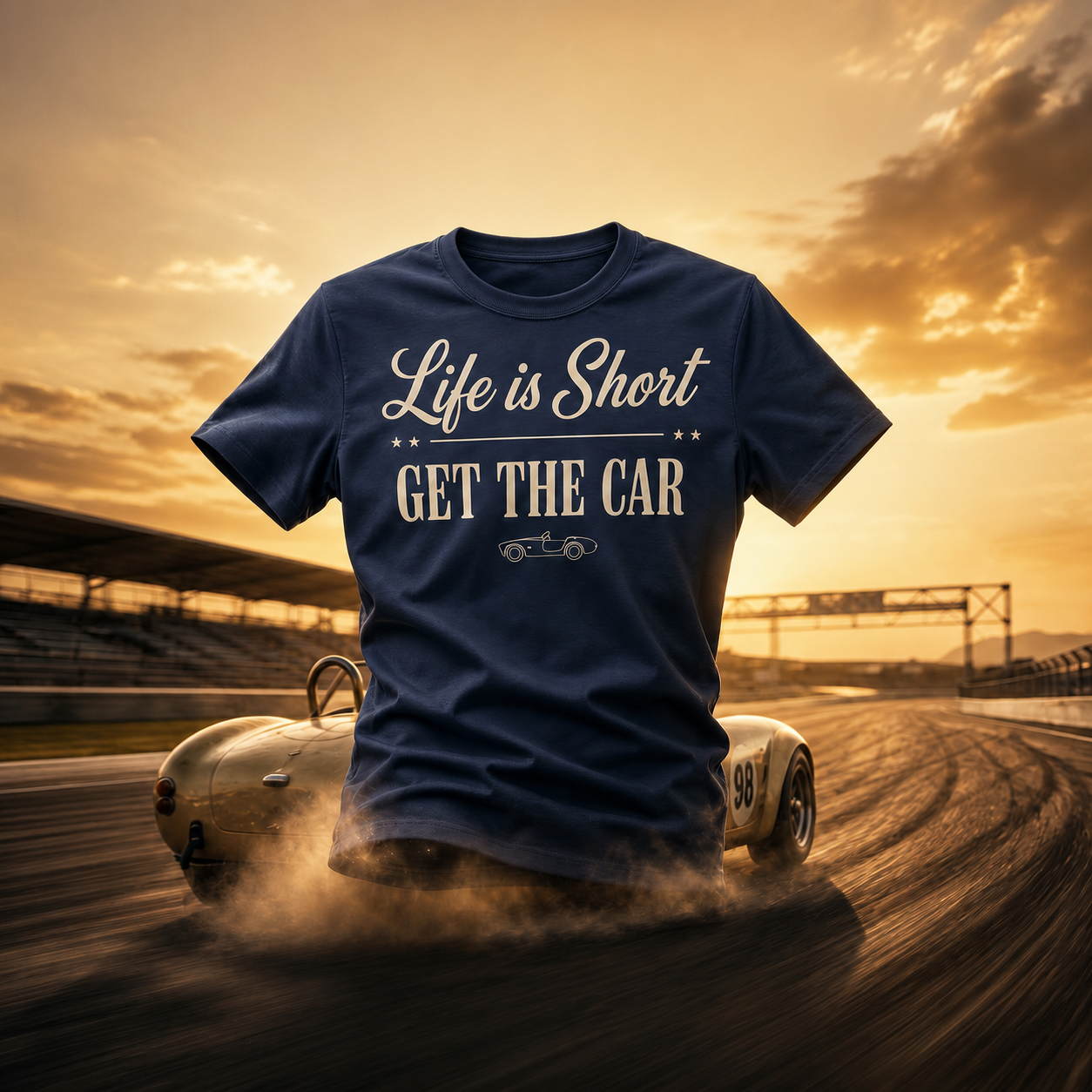 Man a woman at a beach setting wearing t-shirts bland and navy Life Is Short - Chase The Summer