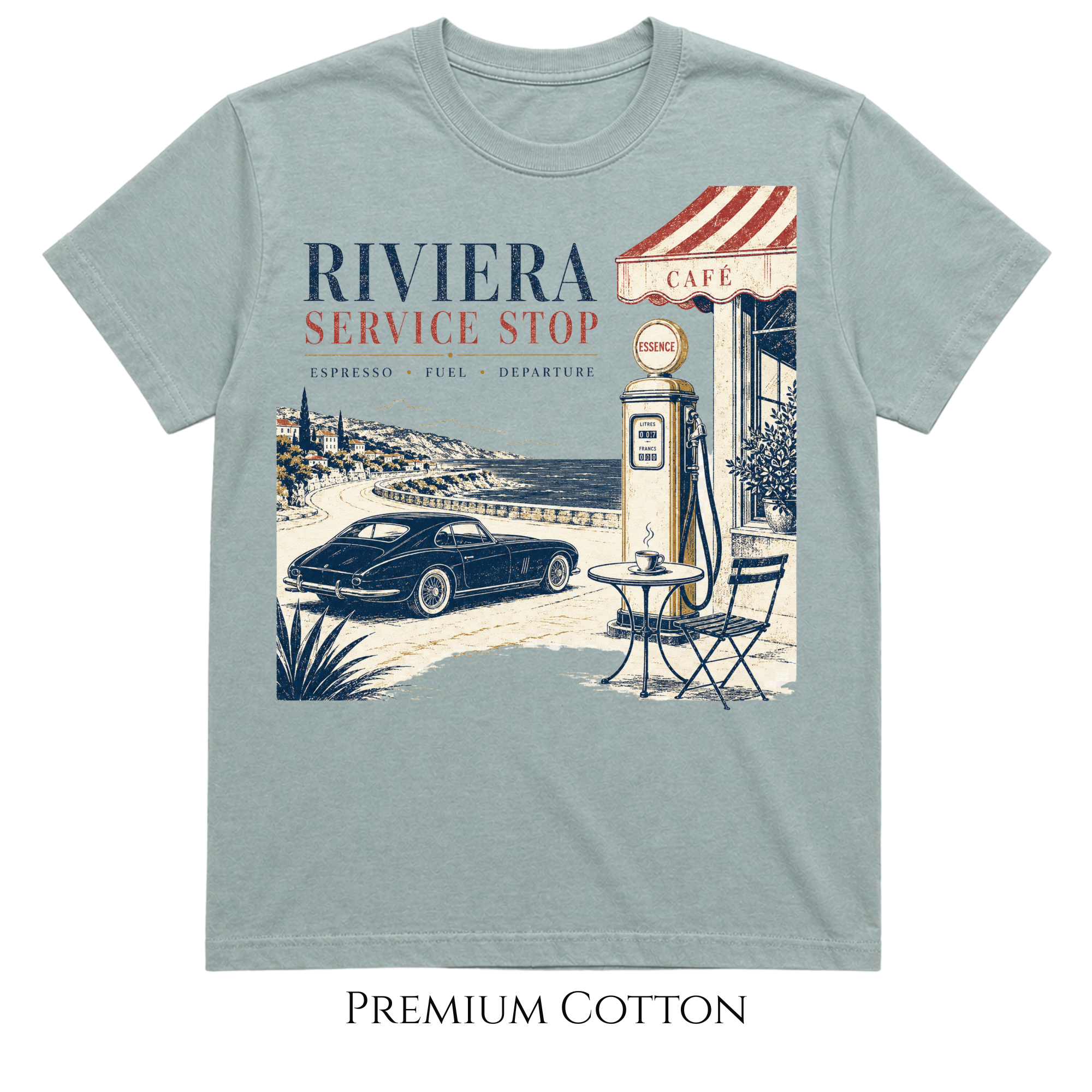 Riviera Service Stop | Vintage Coastal Car Café T-Shirt