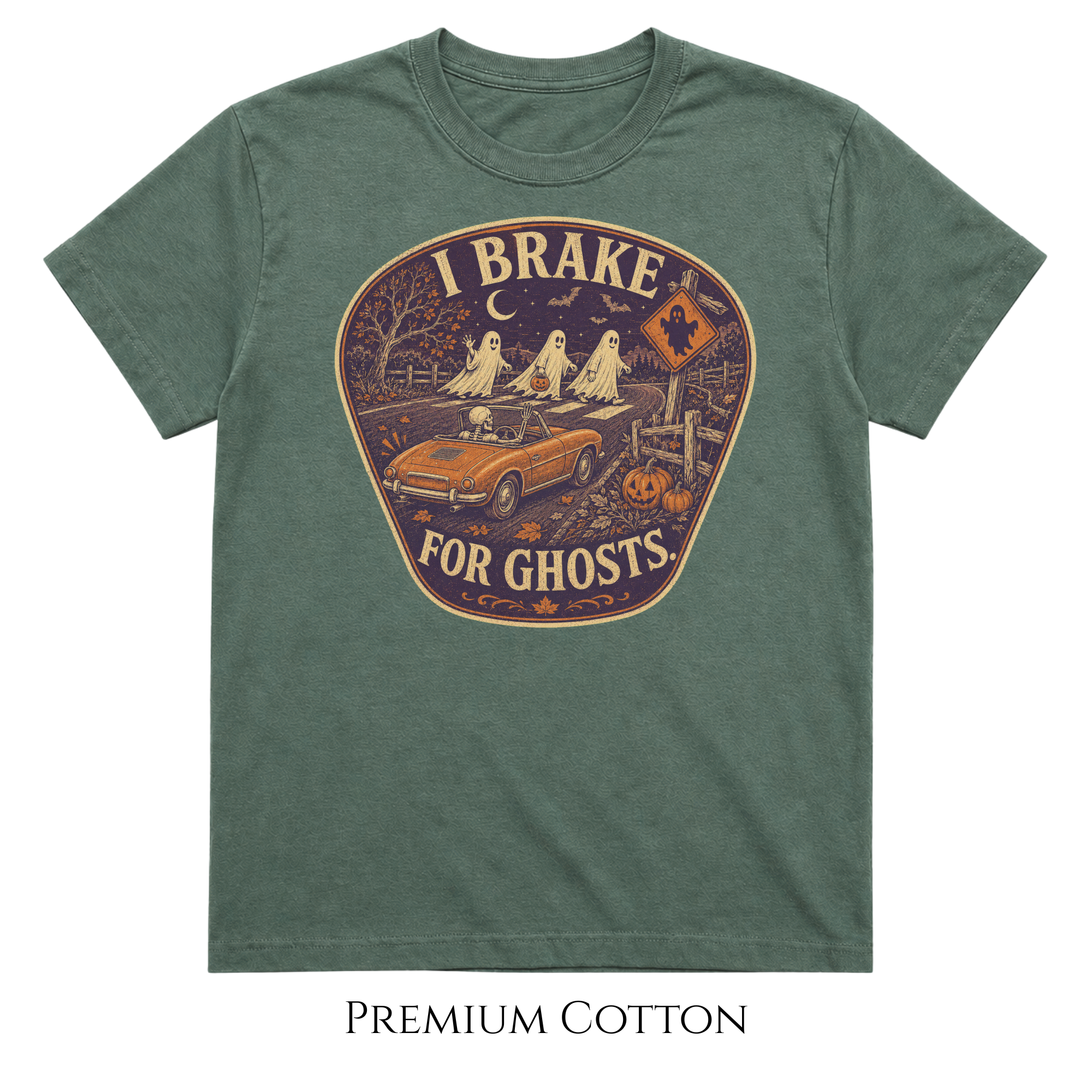 I Brake for Ghosts Vintage Halloween Car T-Shirt