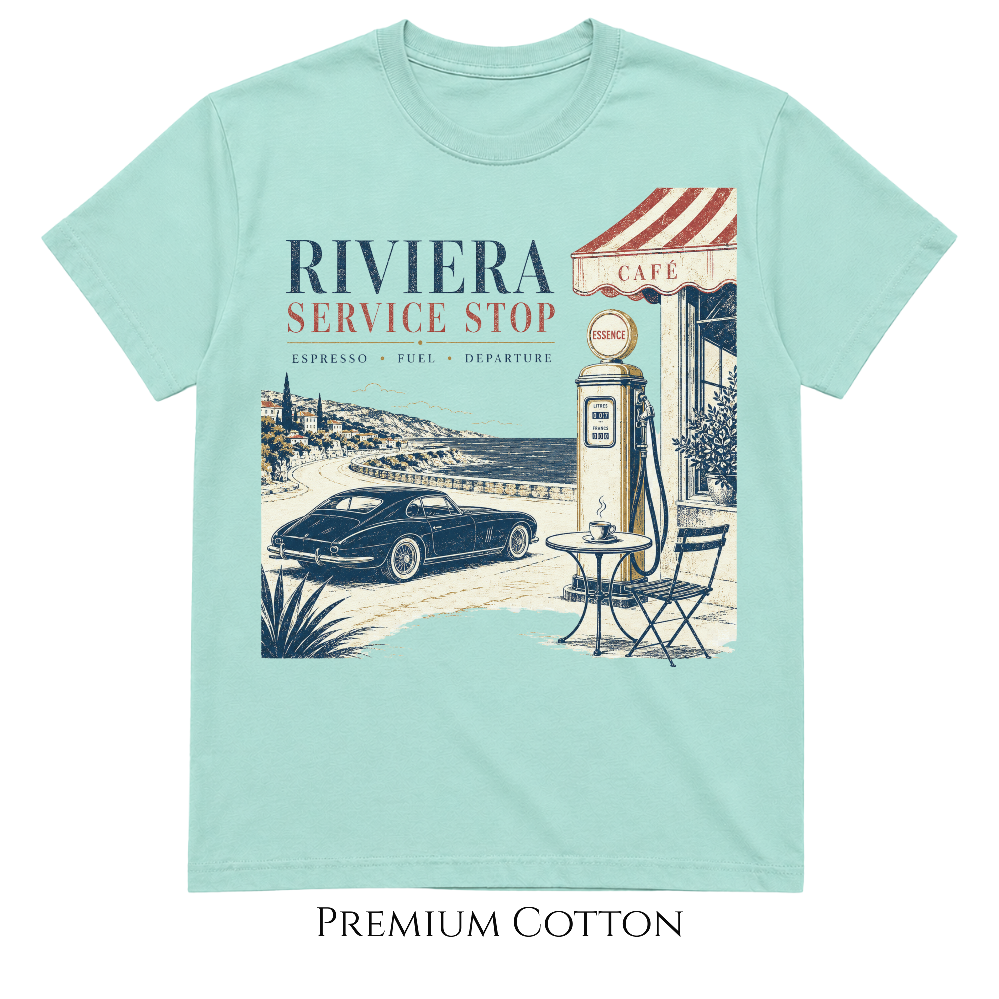 Riviera Service Stop | Vintage Coastal Car Café T-Shirt