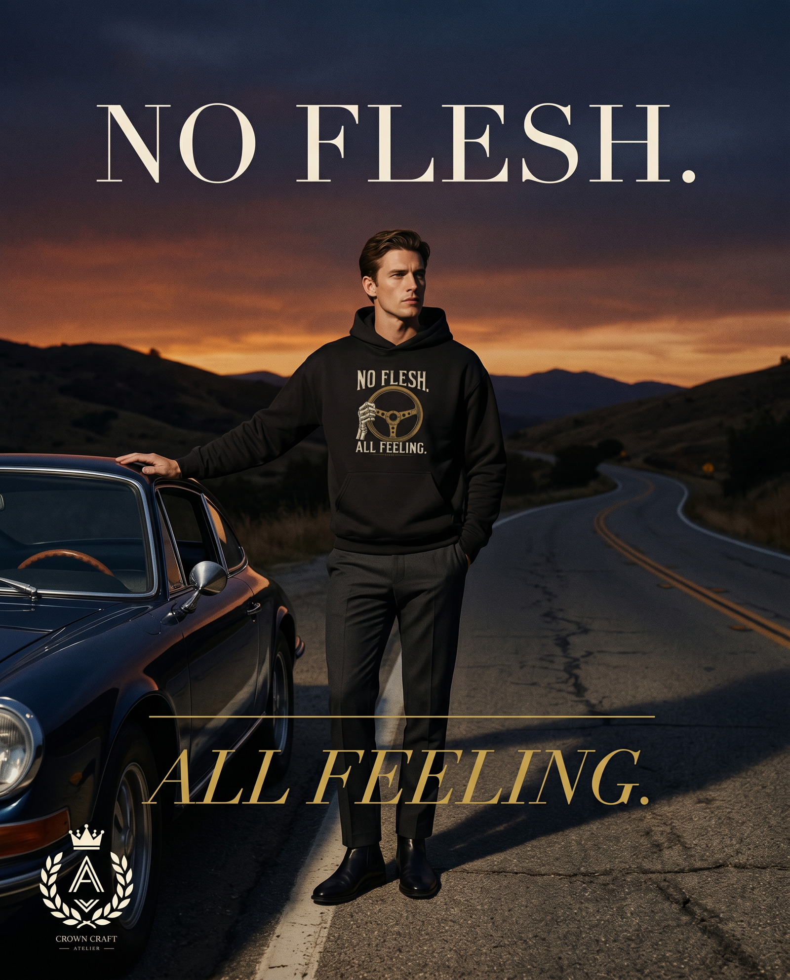 No Flesh All Feeling Hoodie | Skeleton Hand Steering Wheel Car Enthusiast Hoodie