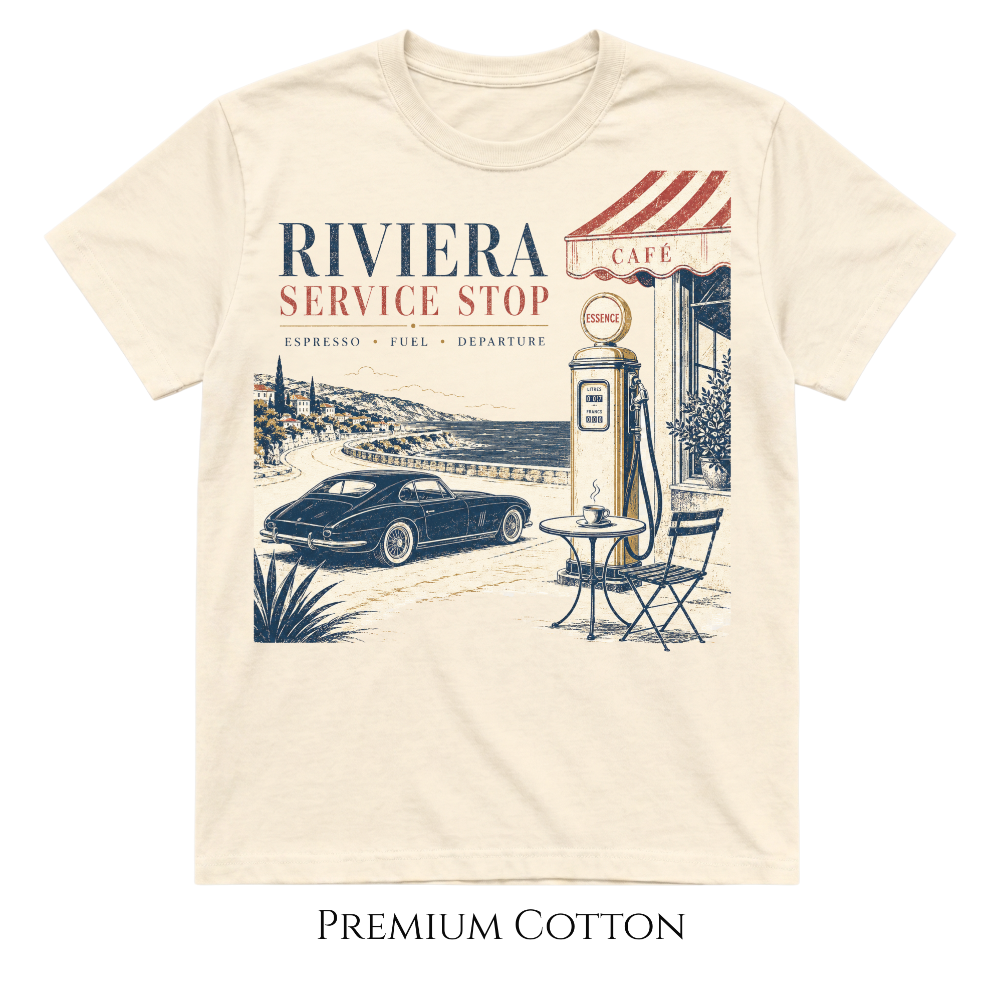 Riviera Service Stop | Vintage Coastal Car Café T-Shirt