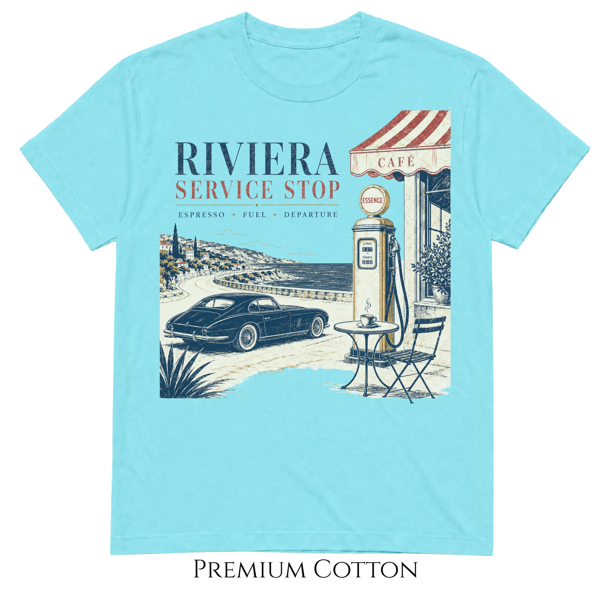 Riviera Service Stop | Vintage Coastal Car Café T-Shirt