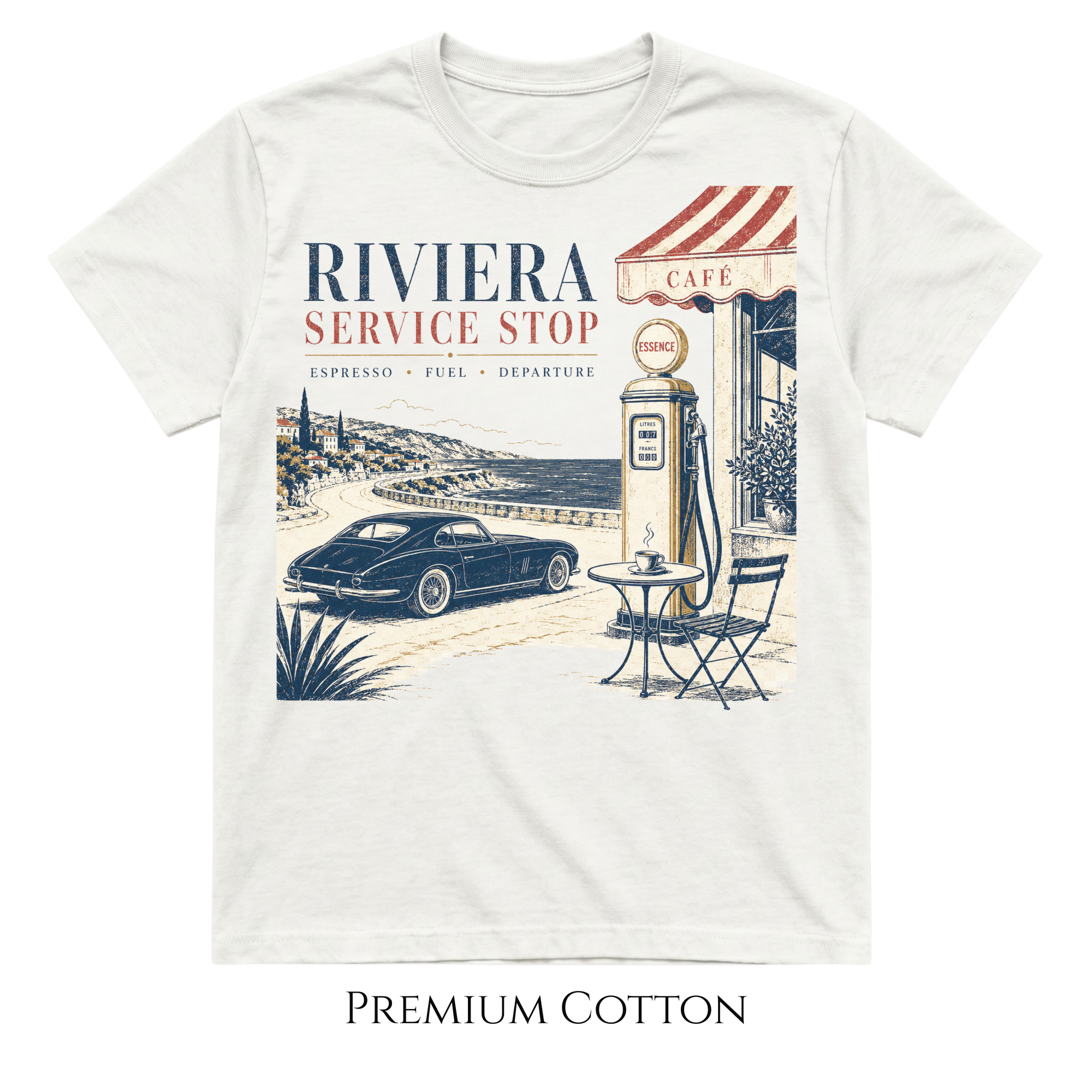Riviera Service Stop | Vintage Coastal Car Café T-Shirt